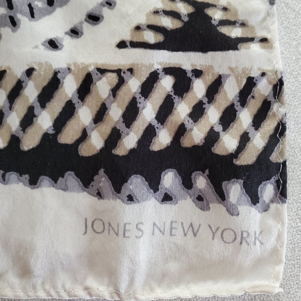 Jones New York Silk Scarf Geometric Black Gray Brn - Picture 3 of 8